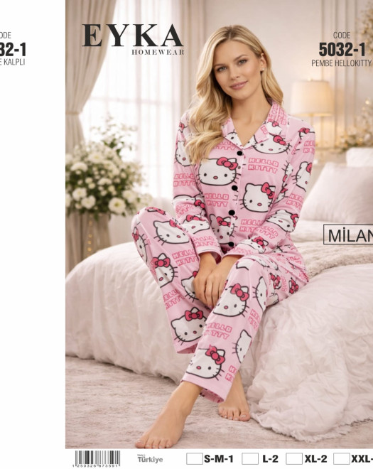 MİLAN DÜĞMELİ UZUN KOL BAYAN PİJAMA TAKIMI