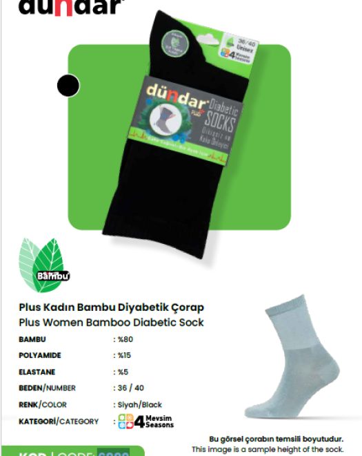 6999 DİYABETİK BAMBU YIKAMALI PARFÜMLÜ BAYAN  ÇORAP