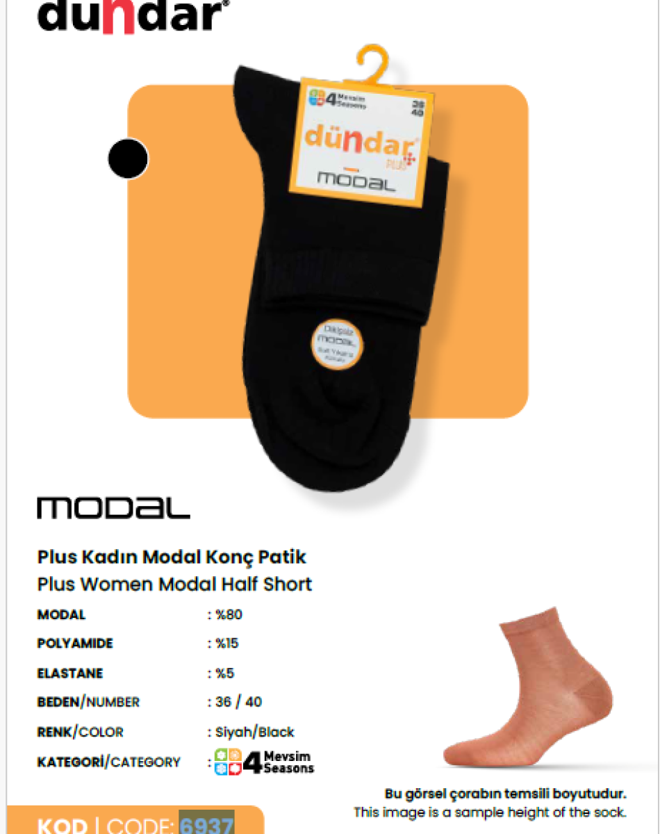 6937 MODAL DİKİŞSİZ KONÇ YIKAMALI PARFÜMLÜ ÇORAP