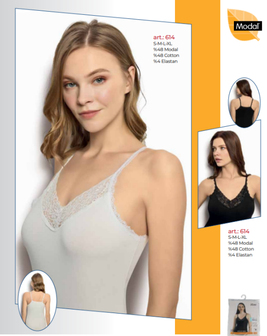 615 MODAL İP ASKI YAKA DANTELLİ KADIN ATLET 615 MODAL İP ASKI YAKA DANTELLİ KADIN ATLET