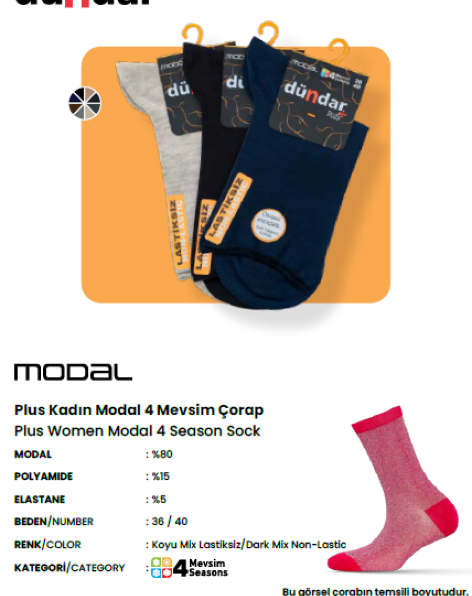 5725 BAYAN 4 MEVSİM UNISEX MODAL DİKİŞSİZ ÇORAP