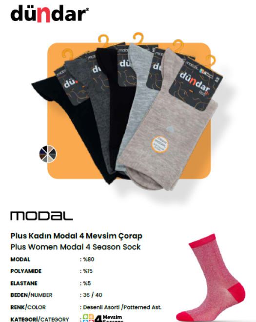 5725 BAYAN 4 MEVSİM UNISEX MODAL DİKİŞSİZ ÇORAP