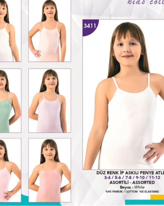 3411 İP ASKILI PENYE KIZ ÇOCUK ATLET