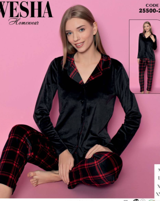 25500 DÜĞMELİ FRANSIZ KADİFE BAYAN PİJAMA TAKIMI