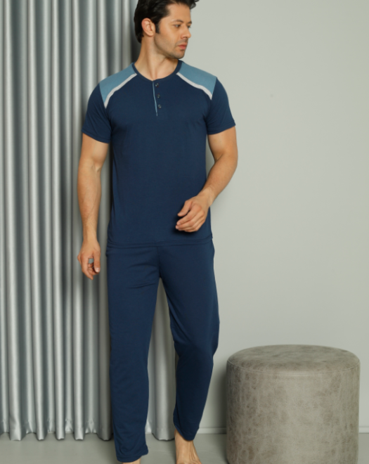 9050 SÜPREM DÜĞMELİ KISA KOL ERKEK PİJAMA TAKIM