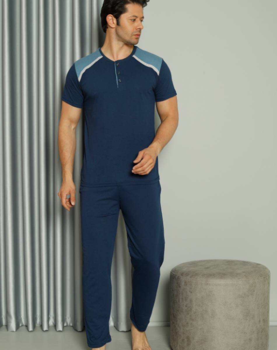 9050 SÜPREM DÜĞMELİ KISA KOL ERKEK PİJAMA TAKIM