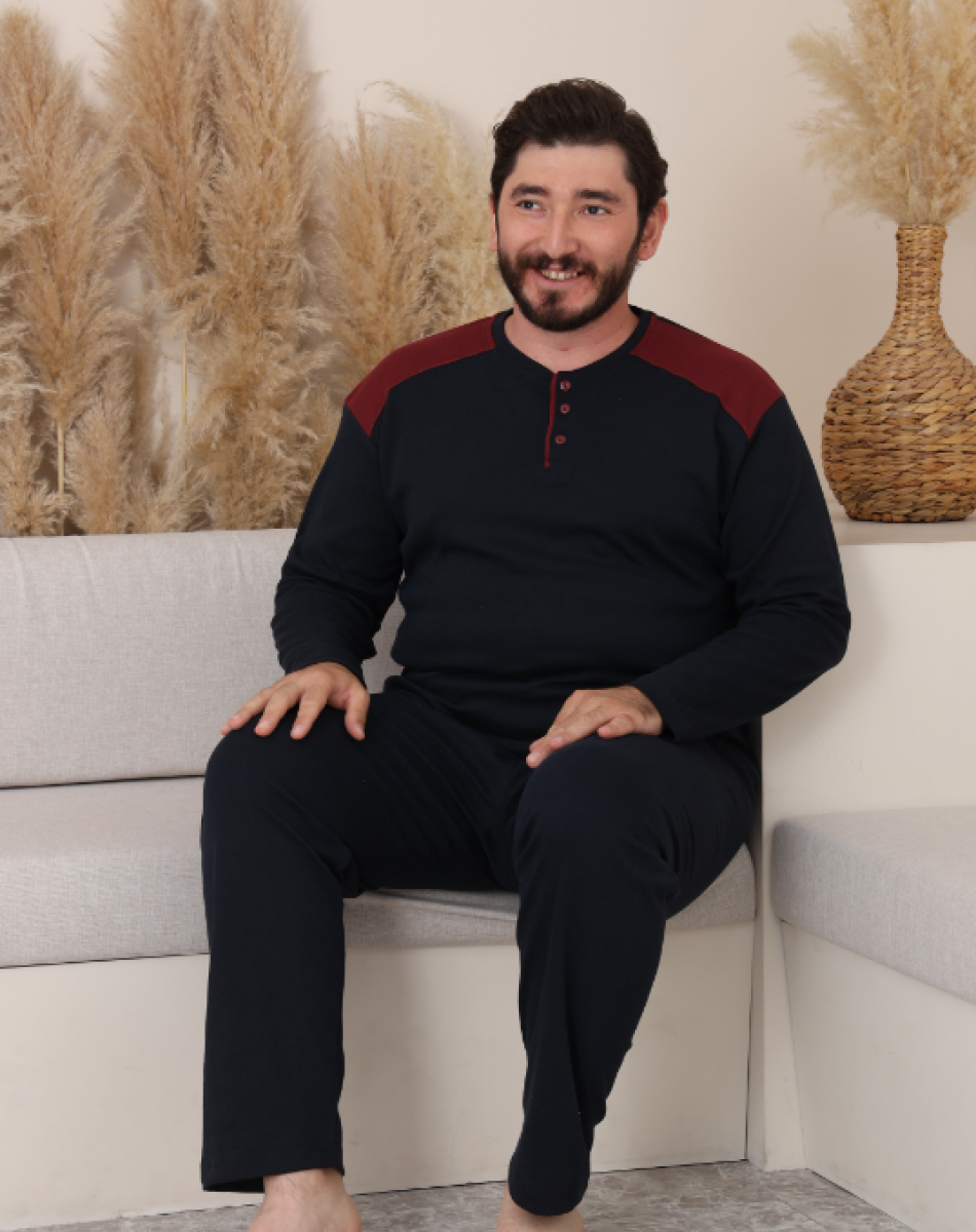 8581 SÜPREM DÜĞMELLİ UZUN KOL BATTAL ERKEK PİJAMA TAKIM
