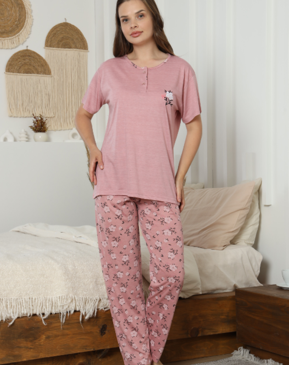 5536-5537 VİSKON DÜĞMELLİ KISAKOL BAYAN PİJAMA TAKIMI