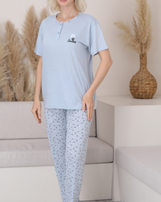 5536-5537 VİSKON DÜĞMELLİ KISAKOL BAYAN PİJAMA TAKIMI