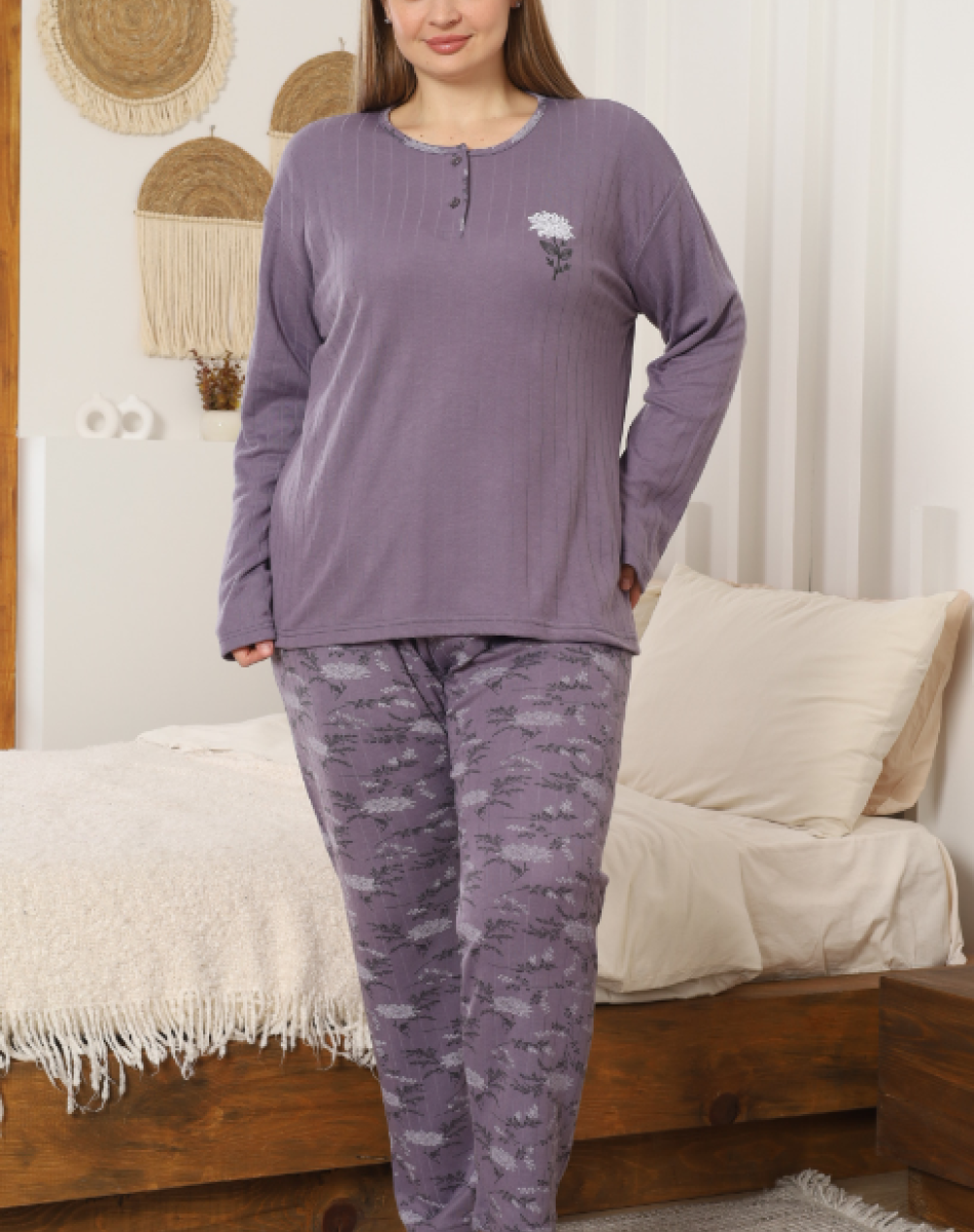 4571 VİSKON DÜĞMELLİ UZUN KOL BATTAL BAYAN PİJAMA TAKIM