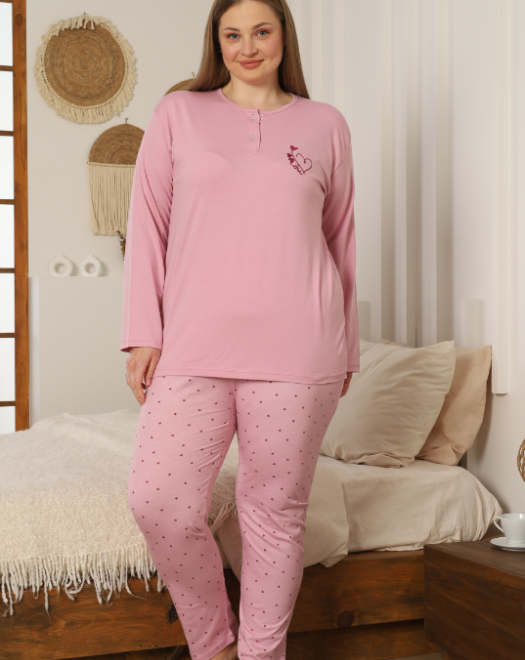 15051 MODAL UZUN KOL BATTAL BAYAN PİJAMA TAKIM