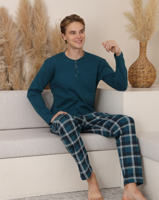 16652-16703 ERKEK DÜĞMELLİ UZUN KOL PİJAMA TAKIM