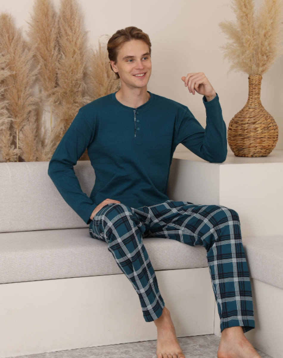 16652-16703 ERKEK DÜĞMELLİ UZUN KOL PİJAMA TAKIM