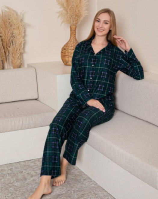 P605 SÜET DÜĞMELI BATTAL BAYAN PİJAMA TAKIM