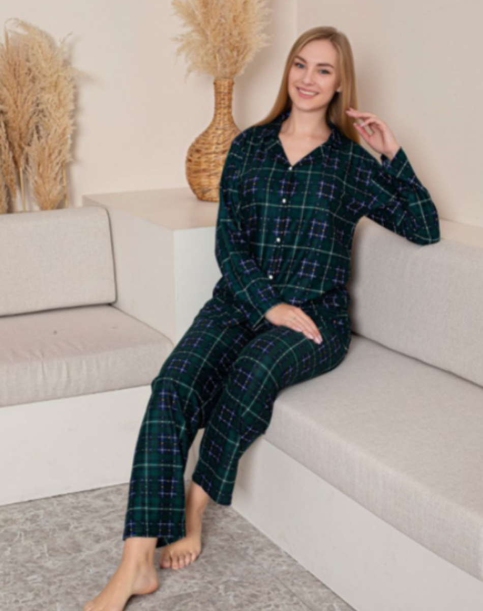 P605 SÜET DÜĞMELI BATTAL BAYAN PİJAMA TAKIM