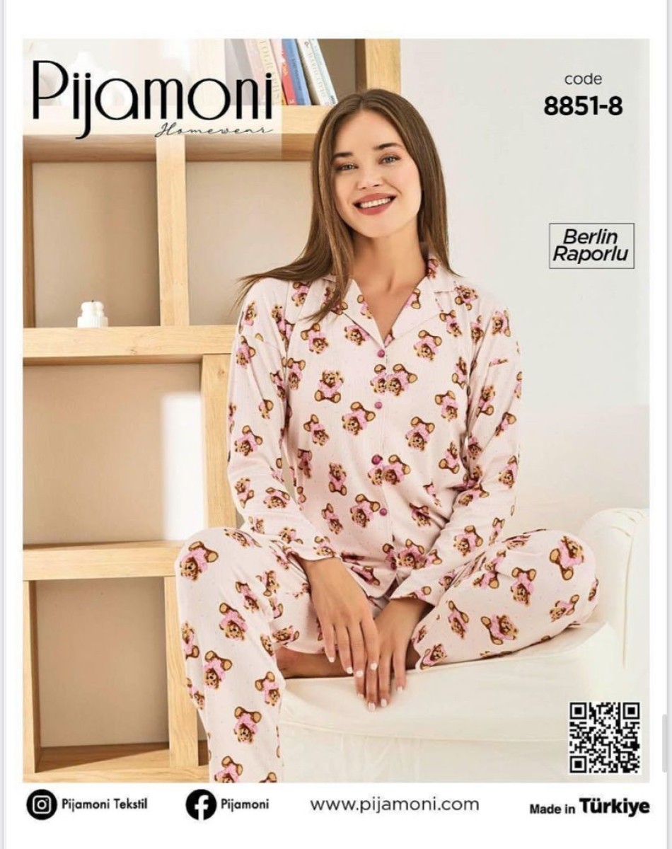 8851 BERLİN RAPORLU DÜĞMELİ PİJAMA TAKIM