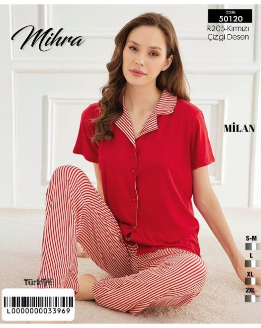 50101 MİLAN KISAKOL DÜĞMELİ KADIN PİJAMA TAKIMI