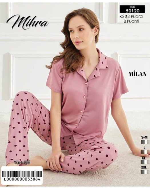 50101 MİLAN KISAKOL DÜĞMELİ KADIN PİJAMA TAKIMI