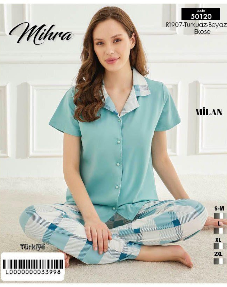 50101 MİLAN KISAKOL DÜĞMELİ KADIN PİJAMA TAKIMI