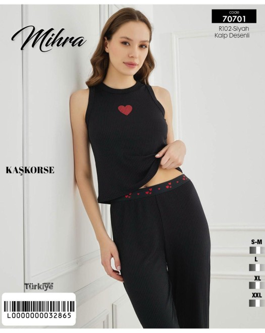 70105 KAŞKORSE SIFIRKOL KADIN PİJAMA TAKIM +