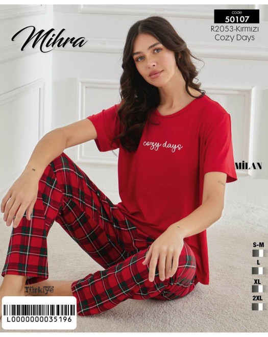 50107 MİLAN KISAKOL ALTI UZUN KADIN PİJAMA TAKIM