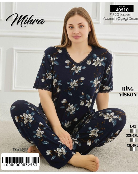 40510 RİNG VİSKON BATTAL KISAKOL ALTI UZUN PİJAMA TAKIM +