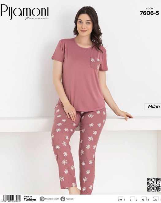 7606 MİLAN KISAKOL ALTI UZUN KADIN PİJAMA TAKIM