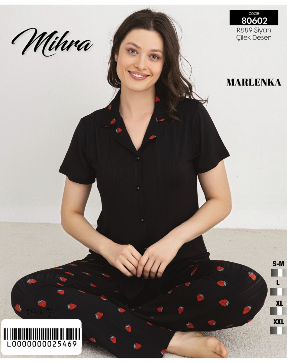 80602 MARLENKA DÜGMELİ KISA KOL KADIN PİJAMA TAKIM