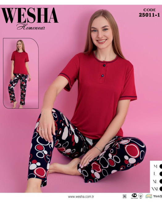 RİNGVİSKON KISA KOLU PİJAMA TAKIMI 25011 +