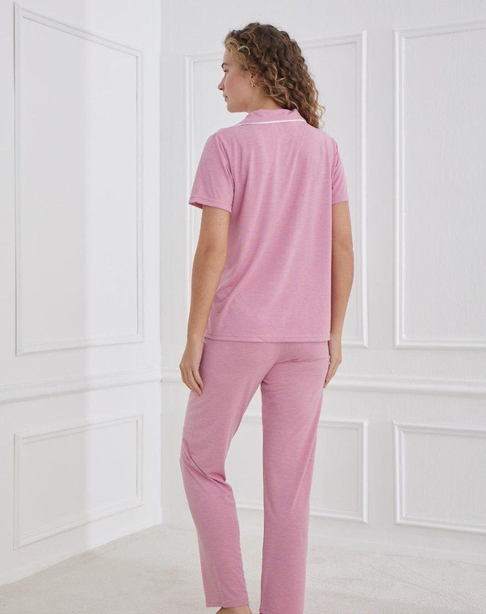 90141 POLİVİSKON KISAKOL DÜĞMELİ KADIN PİJAMA TAKIM