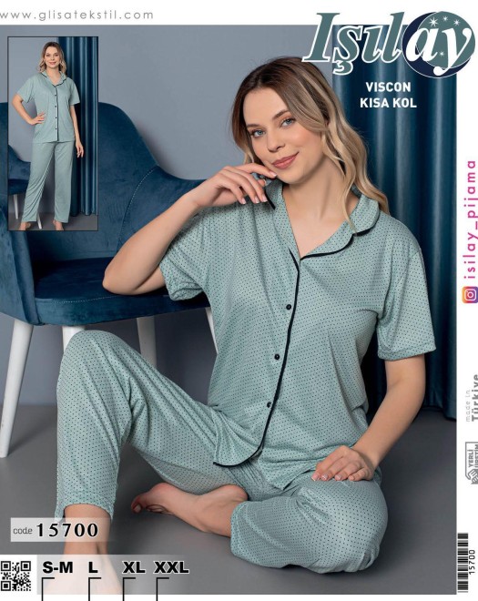 VİSKON DÜĞMELİ KADIN PİJAMA TAKIM