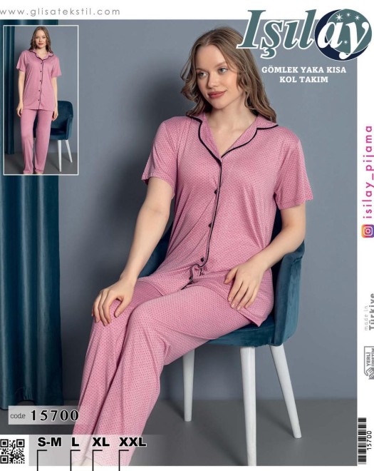 VİSKON DÜĞMELİ KADIN PİJAMA TAKIM