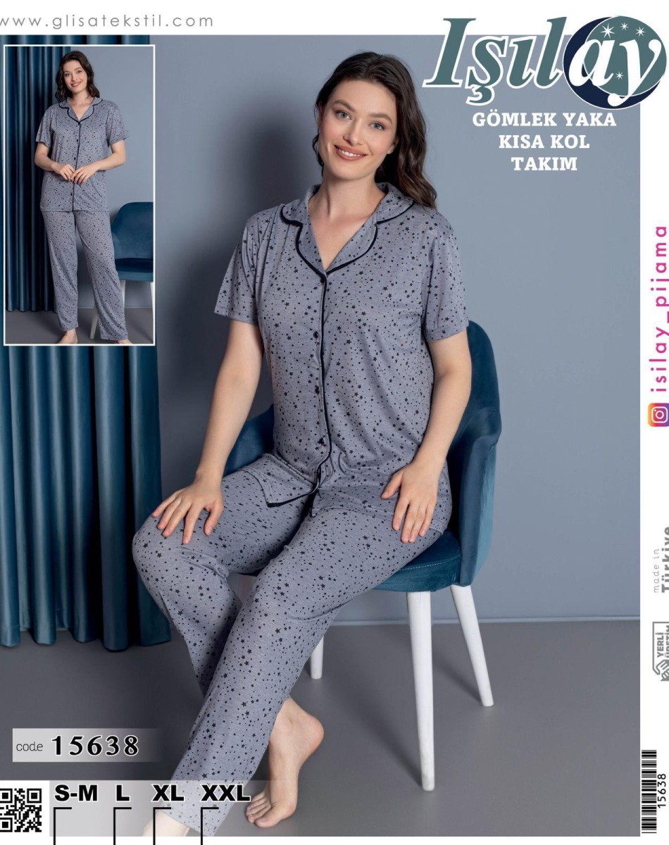 VİSKON DÜĞMELİ KADIN PİJAMA TAKIM