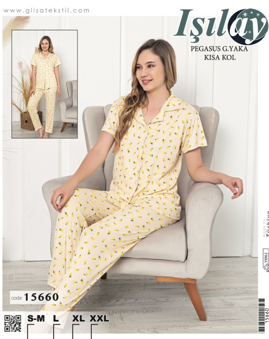 PEGASUS DÜĞMELİ KADIN PİJAMA TAKIM