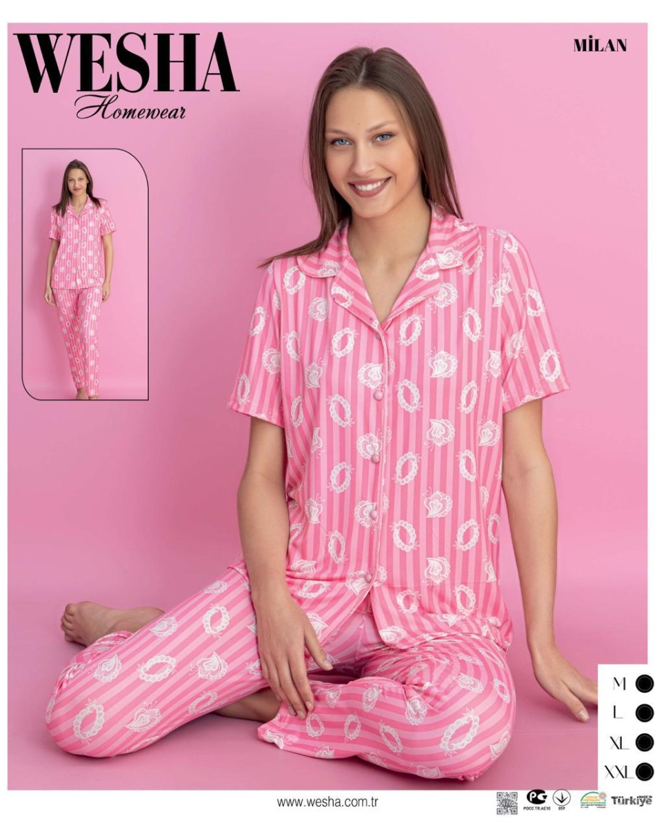 MİLAN KUMAŞ DÜĞMELİ KISAKOL KADIN PİJAMA TAKIM
