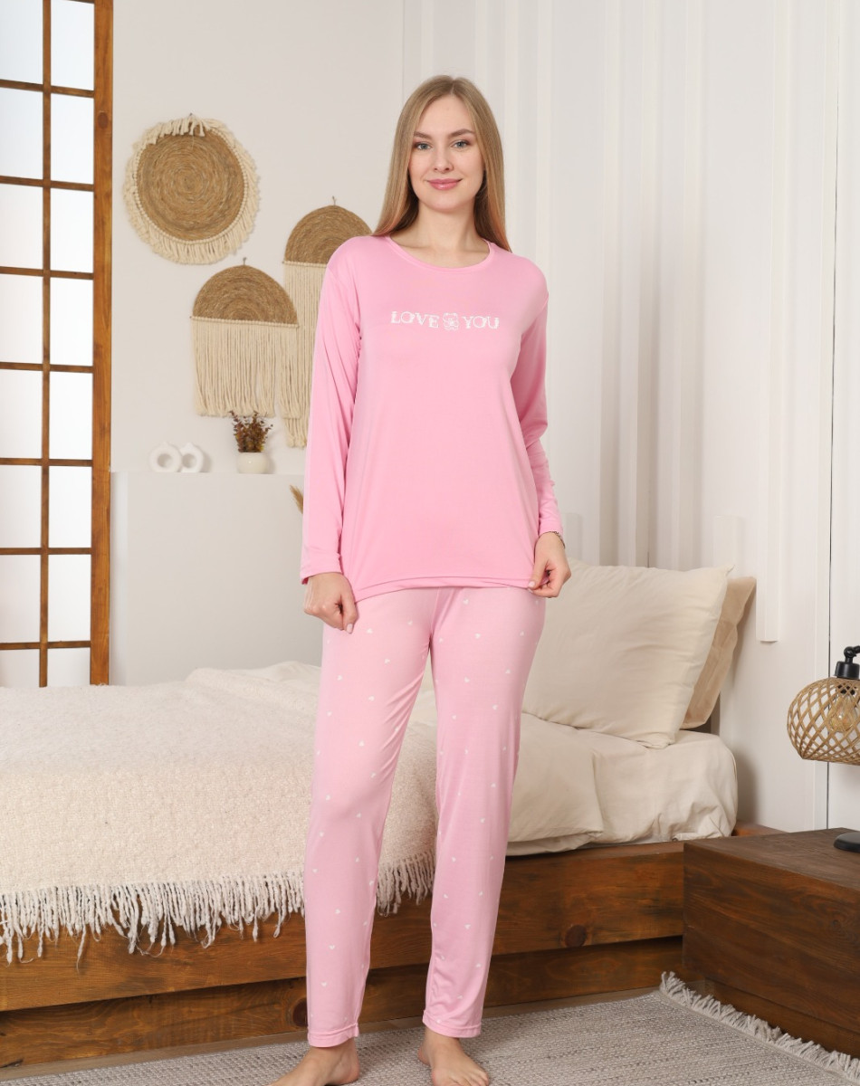 MİLAN SIFIR YAKA UZUNKOL KADIN PİJAMA TAKIMI