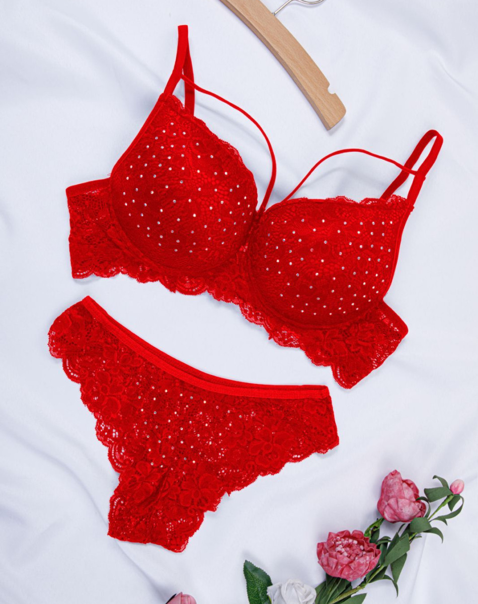 DANTELİ SERPME TAŞLI SÜTYEN TAKIM