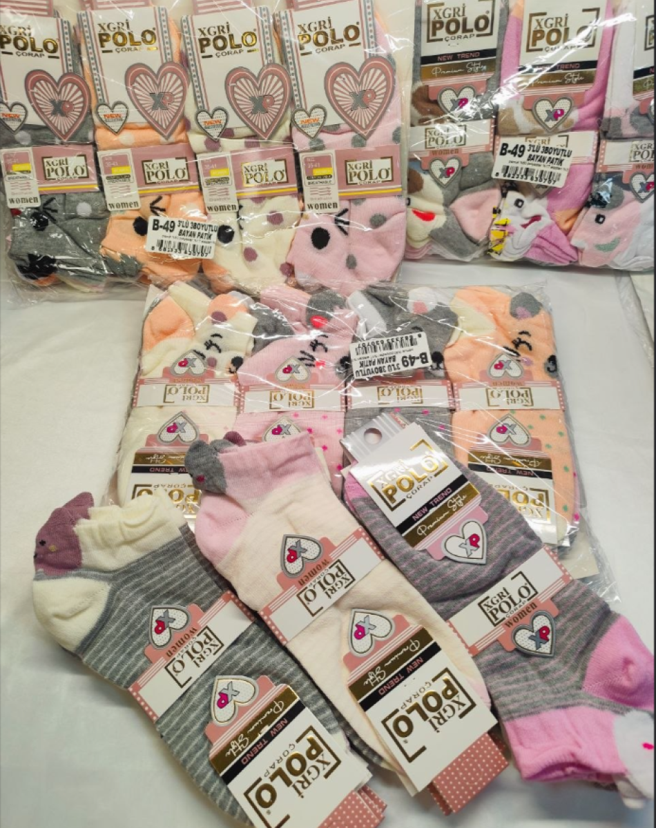 B-49 3DLİ KADIN PATİK ÇORAP (desenler karışıktır)