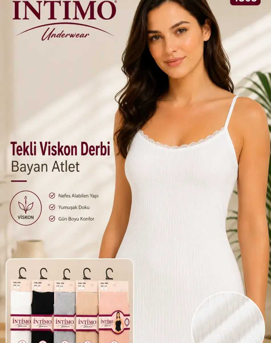 1805 VİSKON İP ASKILI DANTEL DETAYLI BAYAN ATLET