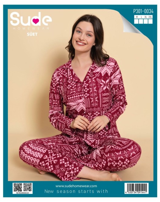 SÜET DÜĞMELİ PİJAMA TAKIMI+