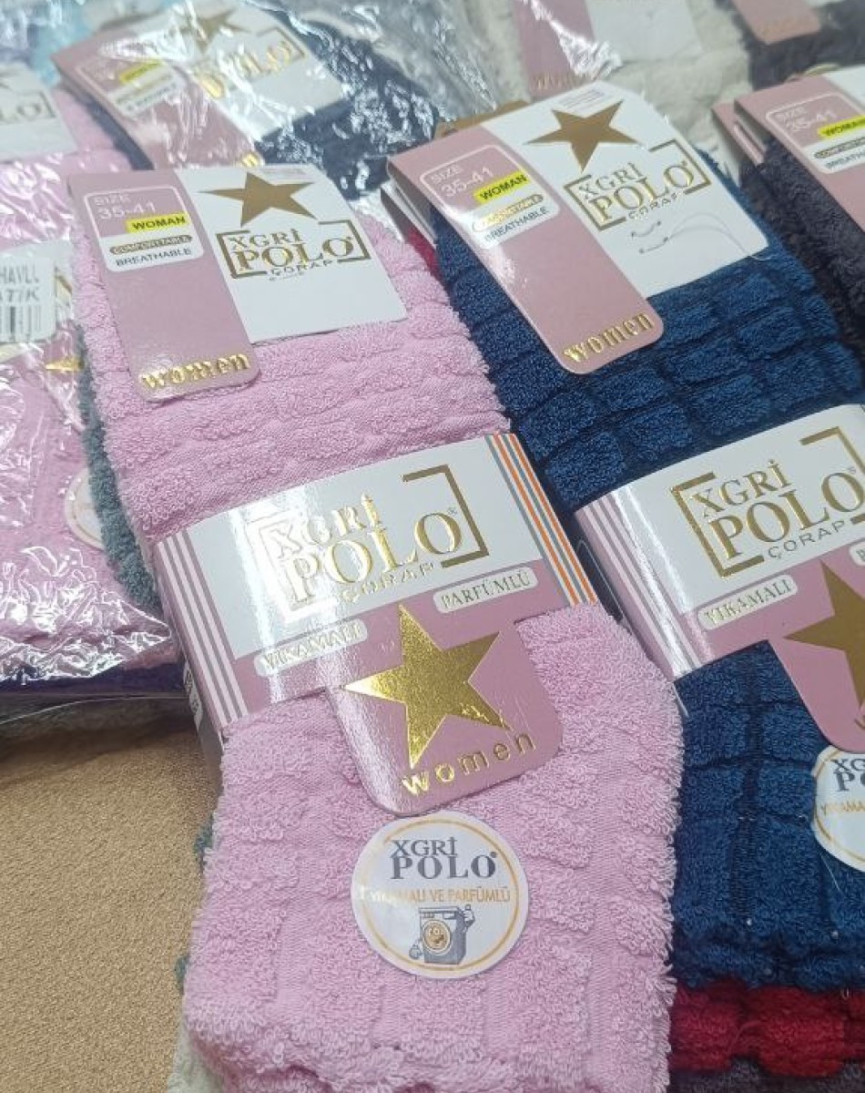 B-13 KADIN ETİKETLİ TERS HAVLU BAYAN PATİK ÇORAP