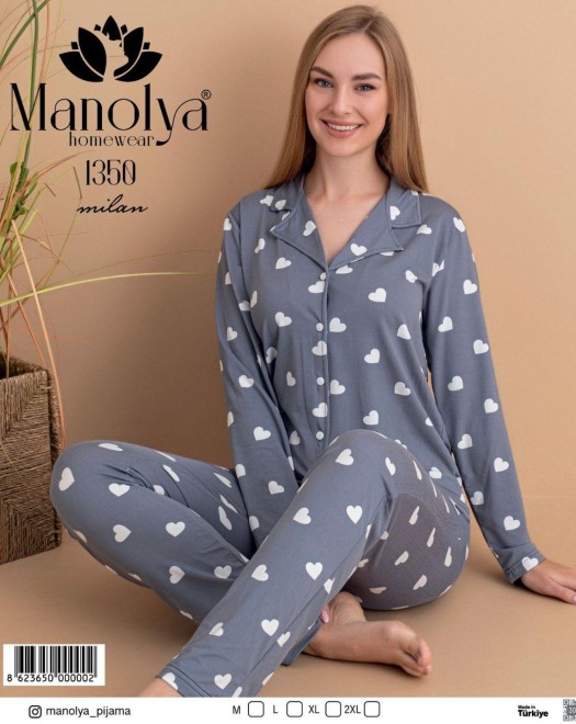 MİLAN DÜĞMELİ UZUN KOL PİJAMA TAKIM +