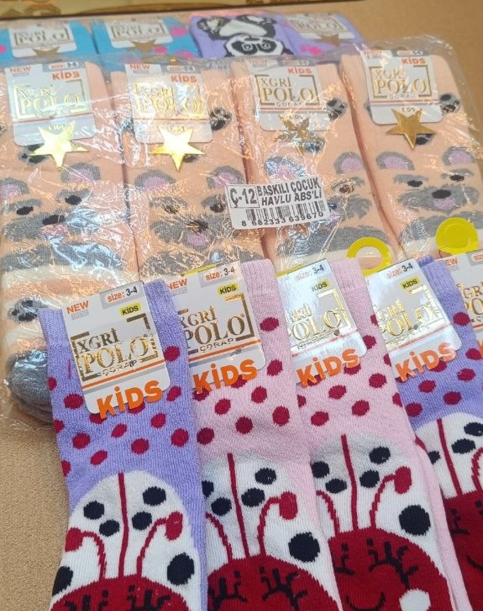 Ç-12 BASKILI ABS Lİ KIZ ÇOCUK HAVLU SOKET +