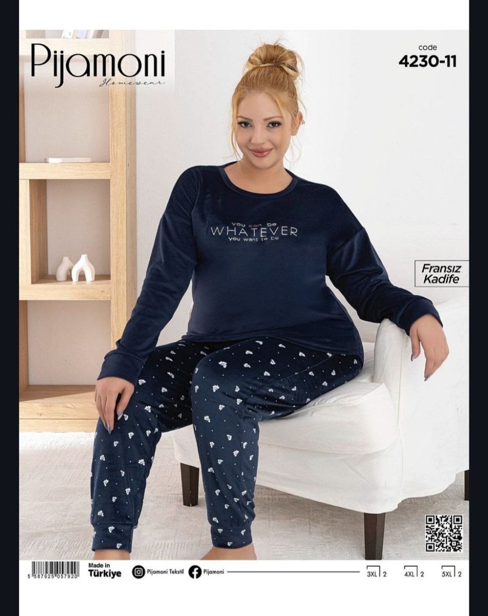 4230 FRANSIZ KADİFE BATTAL BAYAN TAKIM