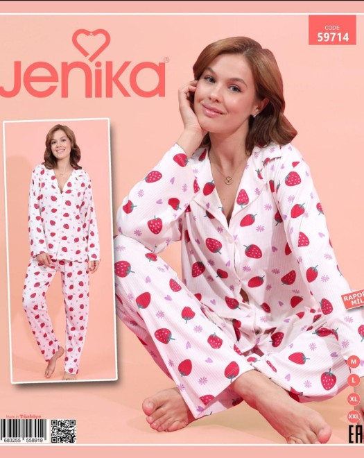 RAPORLU DÜĞMELI BAYAN PİJAMA TAKIM