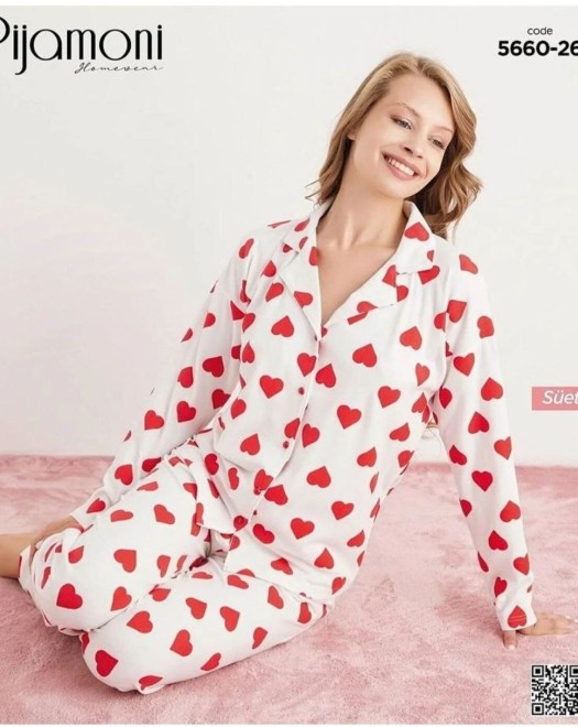 5660 SÜET DÜĞMELLİ BAYAN PİJAMA TAKIM