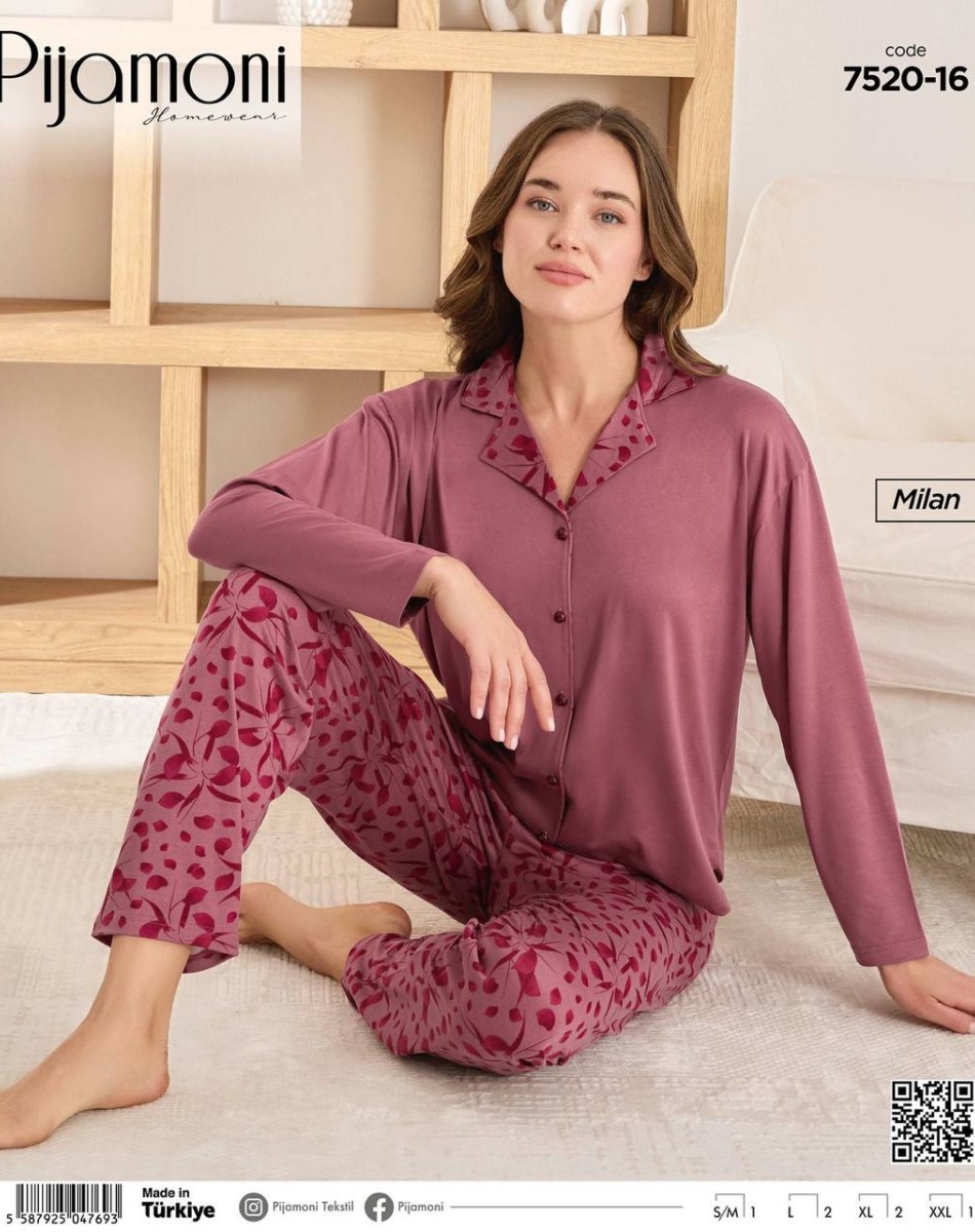 7520 MİLAN DÜĞMELİ BAYAN PİJAMA TAKIM