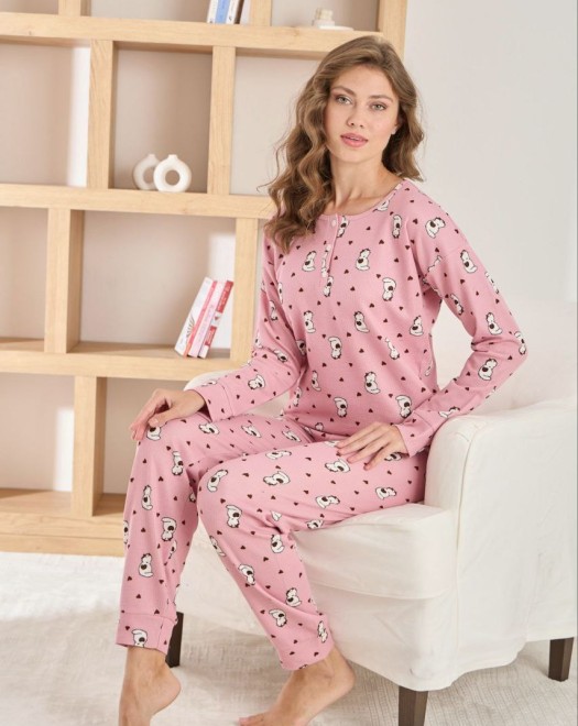 8905 WAFFLE 3 DÜĞMELİ BAYAN PİJAMA TAKIM