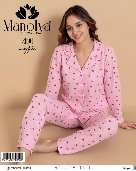 2100 WAFFLE DÜĞMELİ BAYAN PİJAMA TAKIM