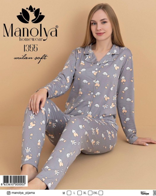 1350 MİLAN DÜĞMELİ UZUN KOL PİJAMA TAKIM